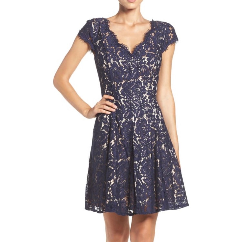 Eliza J Navy Lace Twirl Dress Size 12